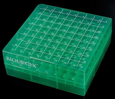Produktfoto: 20 Kryoboxen in fünf Farben aus Polypropylen mit Kodierung für 81 x 1.5/2.0 ml