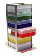 Produktfoto: Truhen-Gestell aus Edelstahl für 5 Kryoboxen mit max 52 mm Höhe